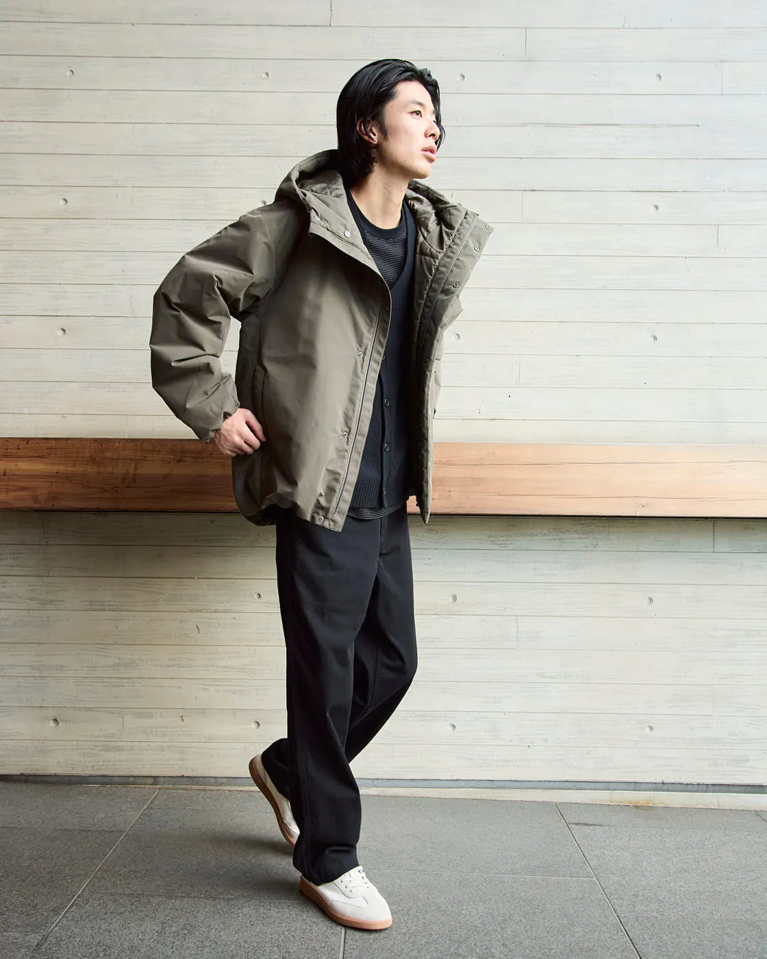 紳士　ＵＶカット乾きやすいワッフルクルーネック長袖Ｔシャツの着用イメージ1