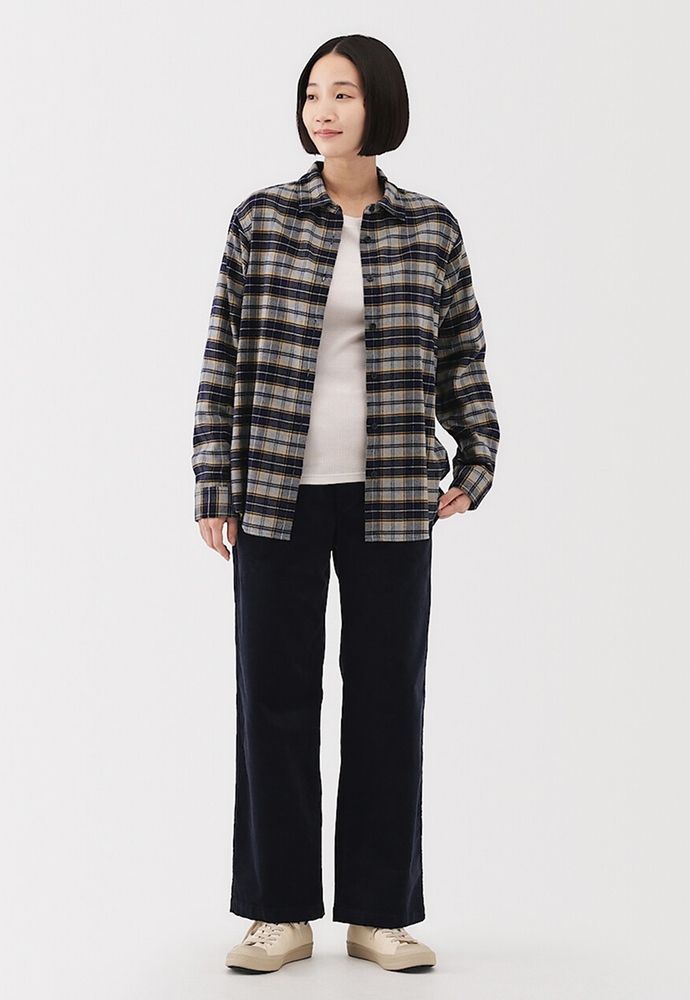 女雙面起毛法蘭絨標準領長袖襯衫