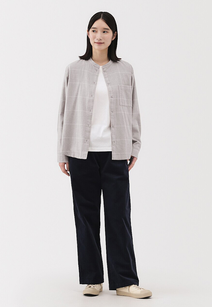 女雙面起毛法蘭絨立領長袖襯衫