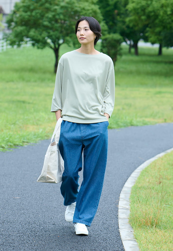 女水洗丹寧舒適錐形褲1